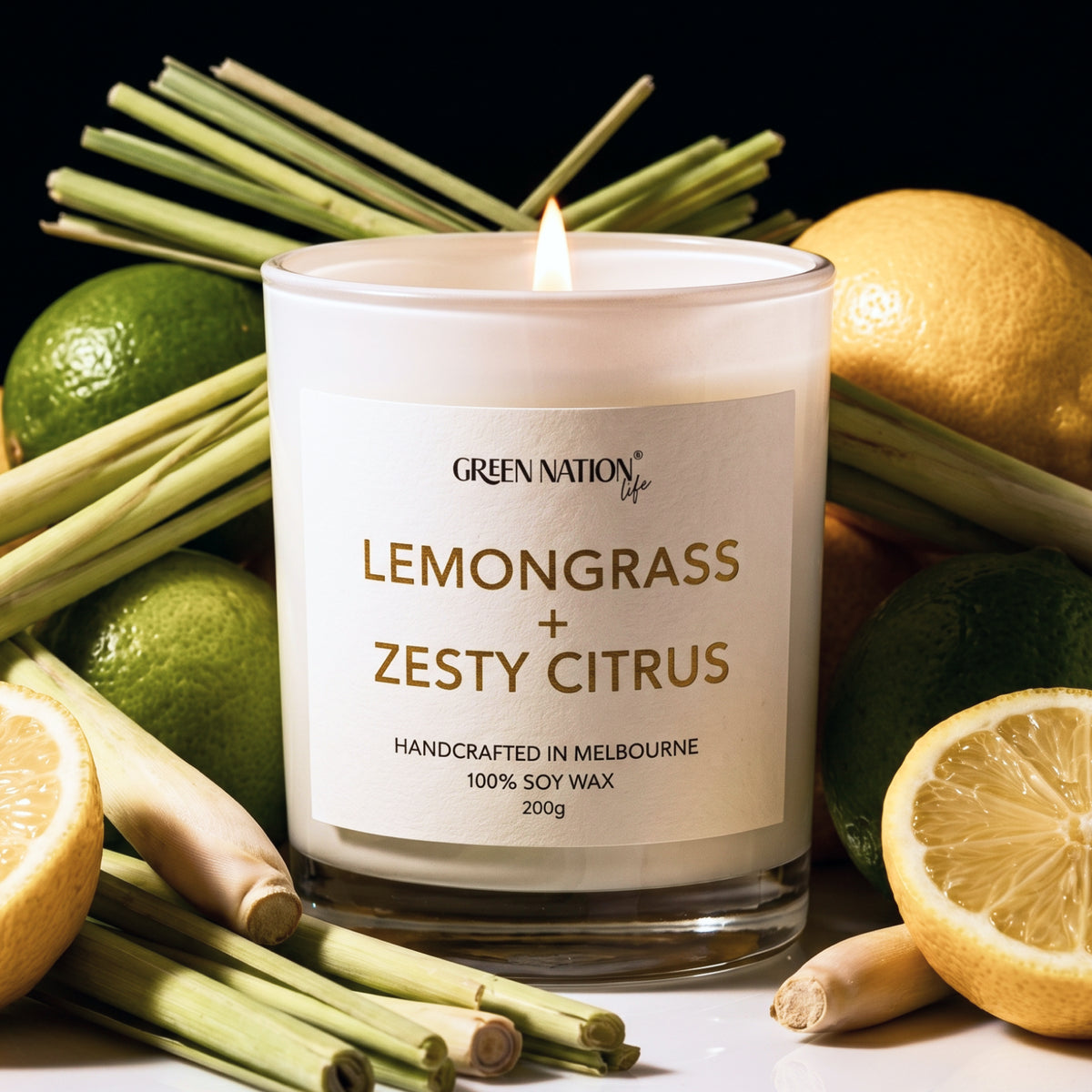 Soy Wax Candle 200gm - Lemongrass + Zesty Citrus