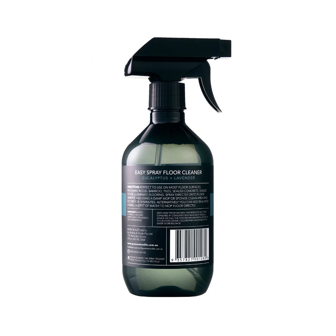 Back of Easy Spray Floor Cleaner eucalyptus lavender bottle with label and barcode
