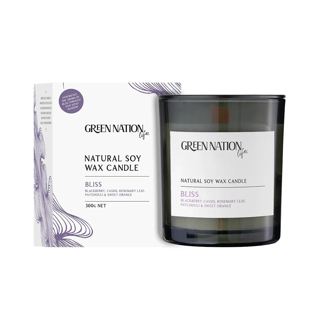 Green Nation Life Bliss natural soy wax candle with box, 300g, blackberry cassis scent